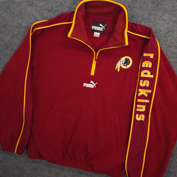 Vintage PUMA Washington Redskins 1/4 Zip Fleece Jacket Mens M Old Logo  Pullover